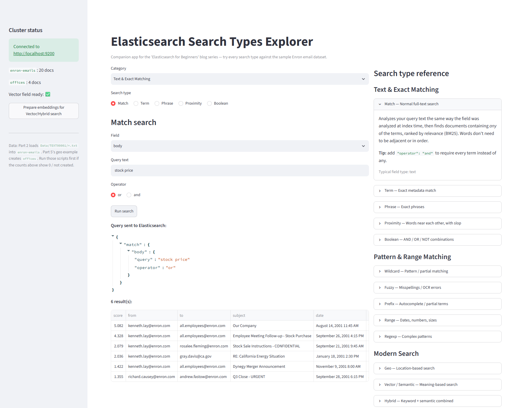 Elasticsearch Search Types Explorer